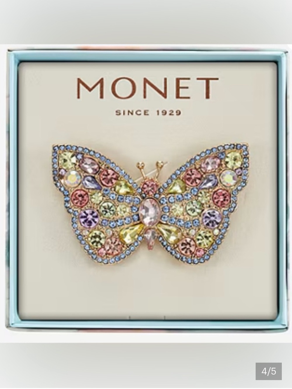 Monet Pastel Crystal Butterfly Brooch